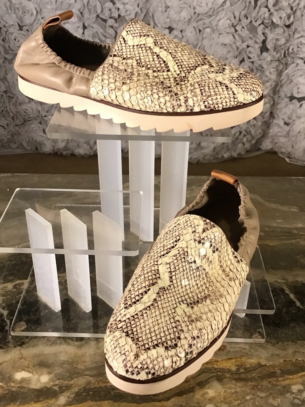 MERCEDES CASTILLO MC-Charlete Cream Leather Textured Snake slip-On Moccasi